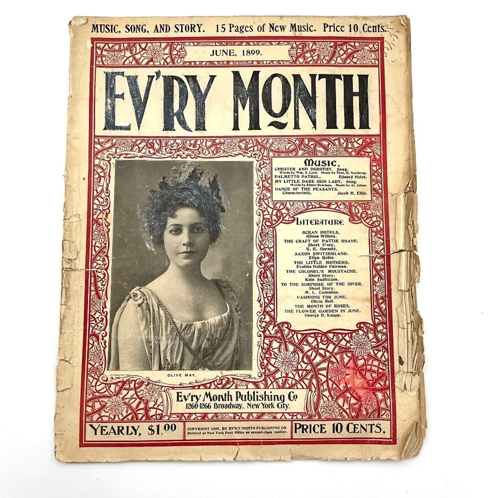 Antique June 1899 "Evry Month" Magazine Music Song & Story New York City
